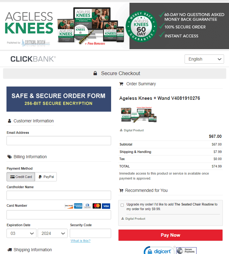 Ageless Knees Secure Checkout